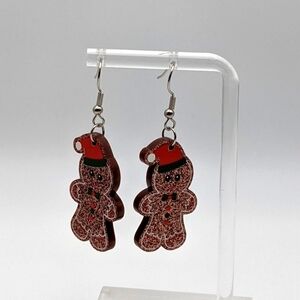 Christmas Gingerbread man glitter drop earrings